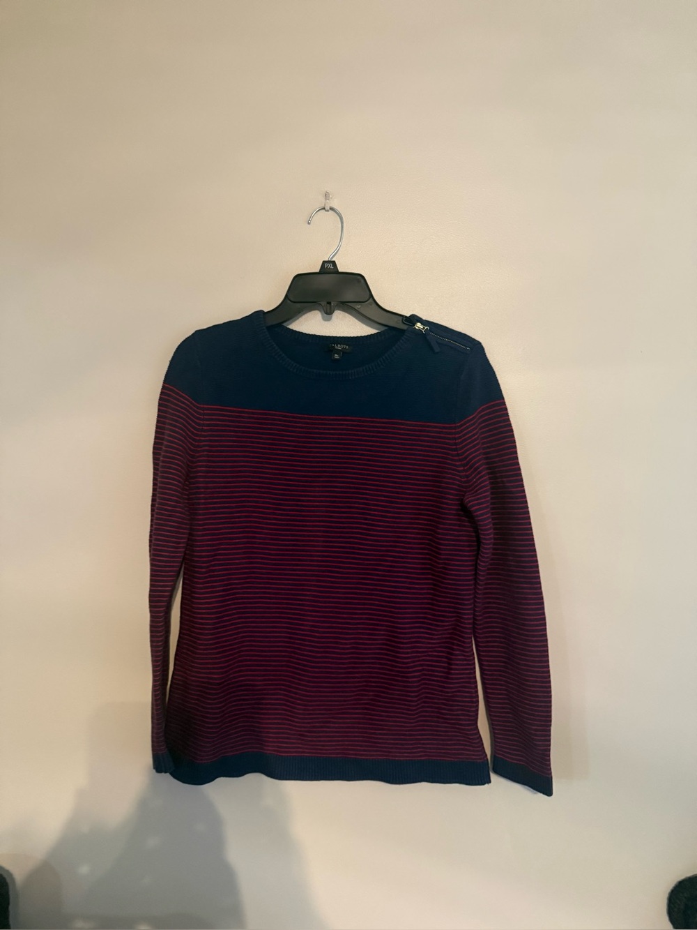 Talbots Navy Crewneck Sweater with Red Stripes medium petite